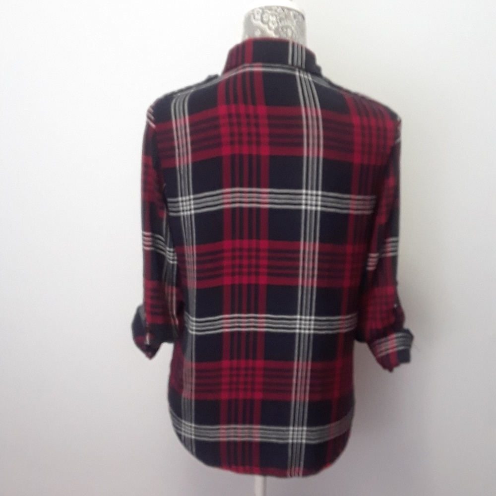 Zara Basic Red Plaid Button Down Long Slee - image 6